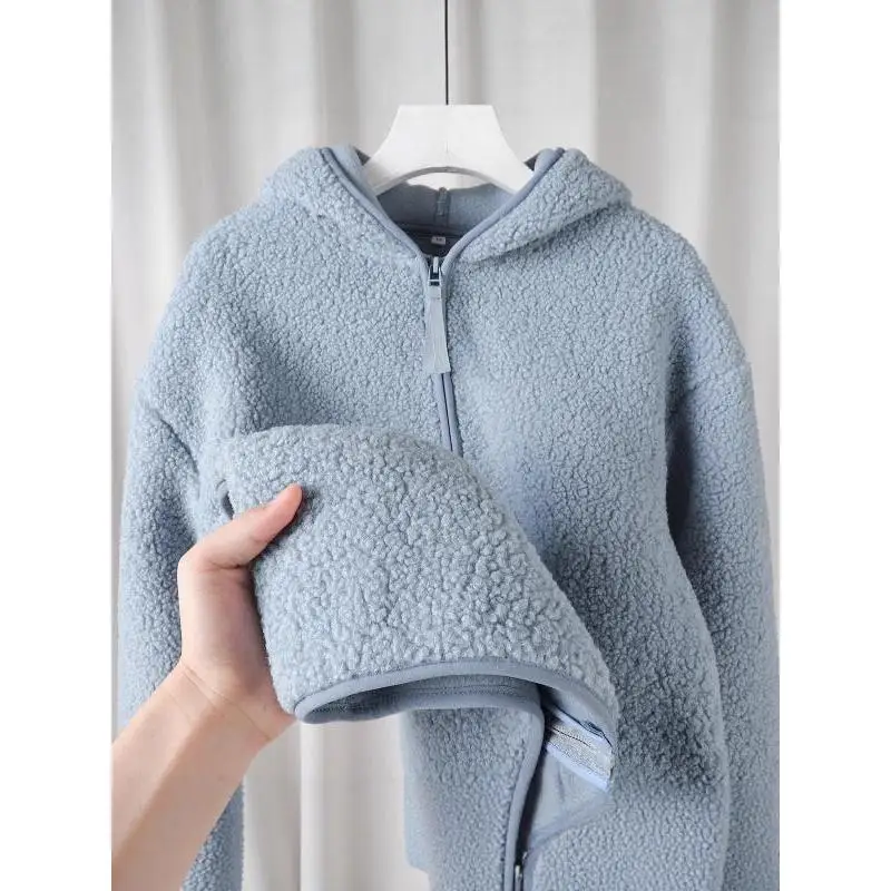 Women Teddy Fleece Hooded Jacket Full Zip Up Long Sleeve Loose Warm Casual Winter Sherpa Coat With Pockets