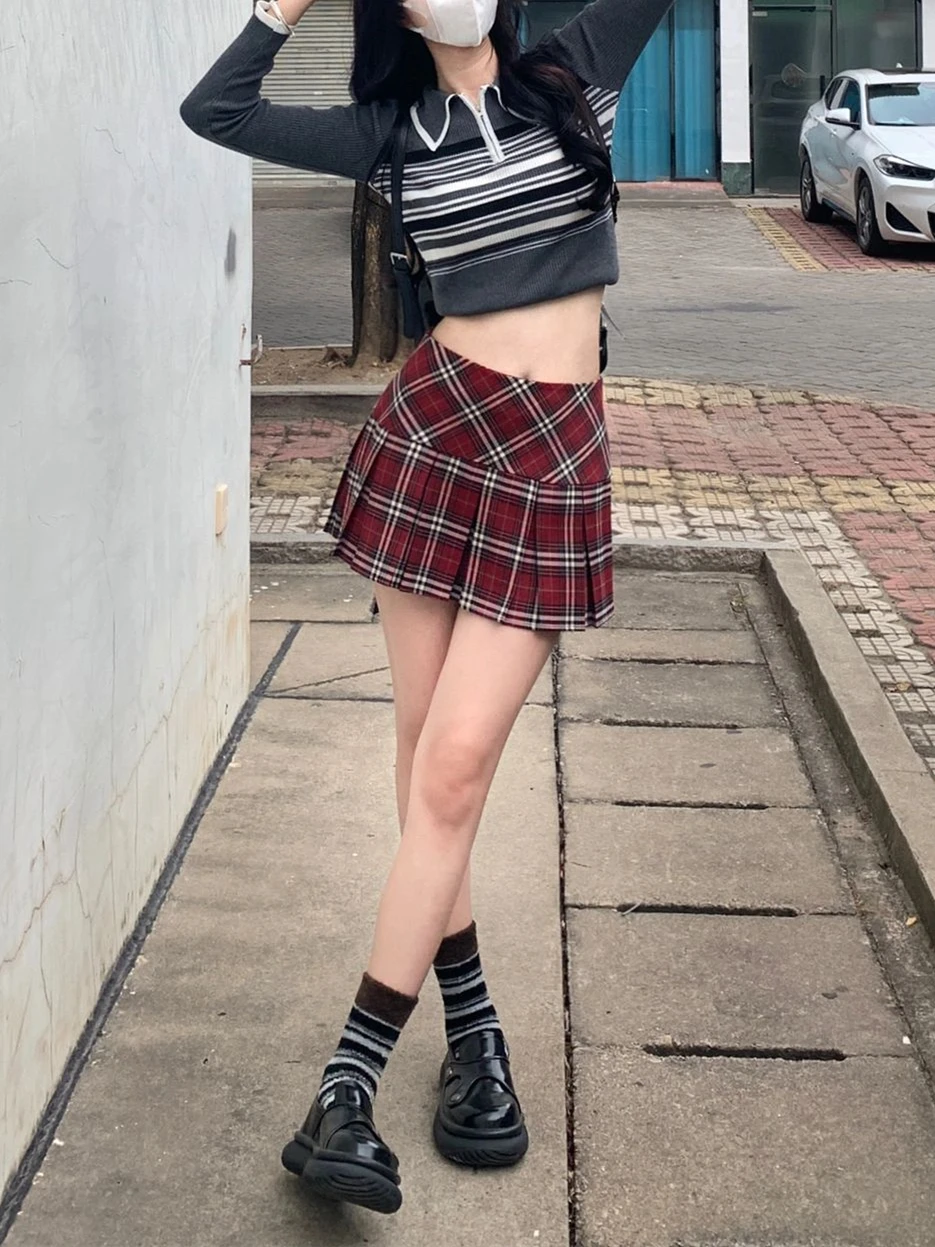 

American Sle Plaid Skirt Women's plus Size High Waist A-Line Wrap Body JK Skirt Commute Pattern Autumn Winter ort Skirt