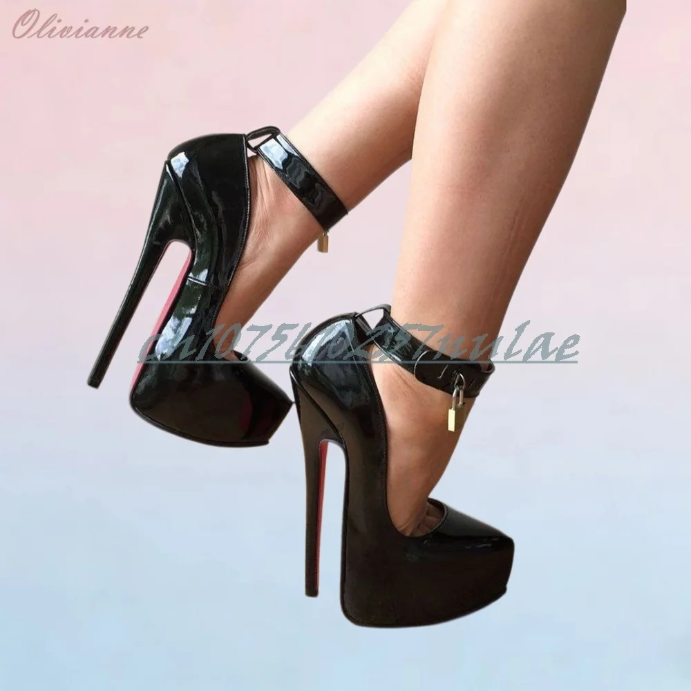 

Черные туфли-лодочки на платформе с боковой застежкой, из блестящей кожи, с ремешком на щиколотке и пряжкой, на шпильке, модные женские туфли 2026, женская танцевальная обувь