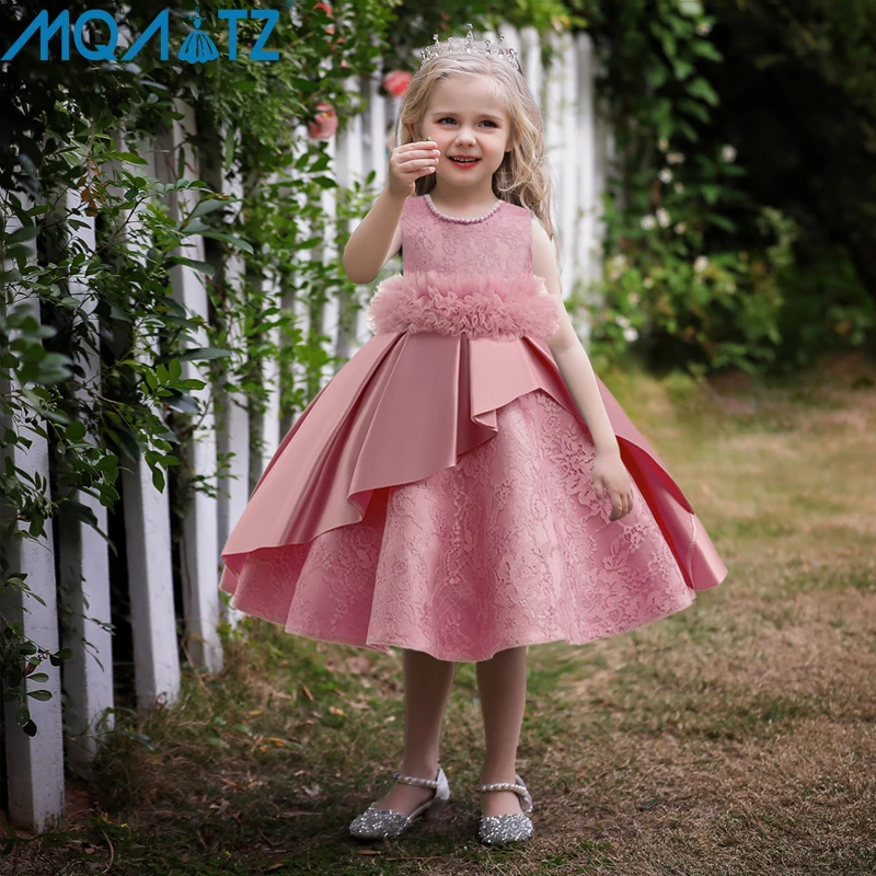 MQATZ Baby Girls Clothes Children Princess Birthday Party Gown 3 10 Years Kids Beading Floral Wedding Bridesmaid Summer Dress