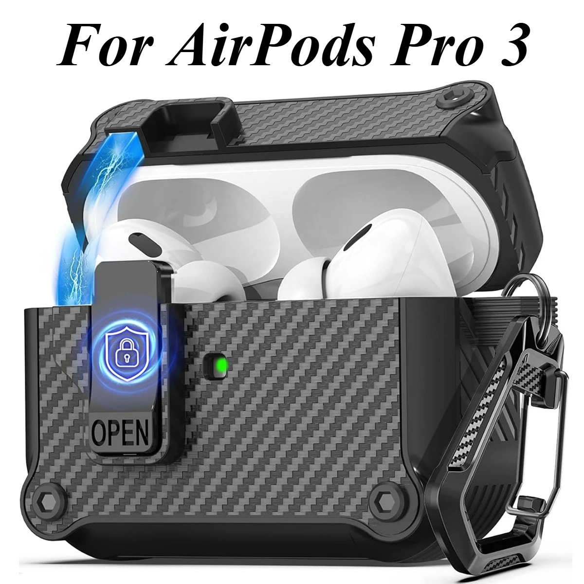 With Compatible For AirPods Pro 3 Case Full Drop Protection Auto Pop-Up Lid Design For AirPods Pro3 Fiber texture With Hook