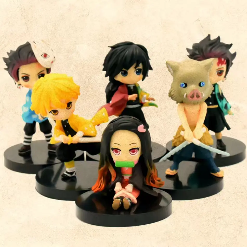 Zestaw 6 figurek Anime Demon Slayer, 7 cm, Kamado Tanjirou, Kamado Nezuko, mini, urocza edycja, figurki z PVC, zabawka, ozdoba na biurko, prezent