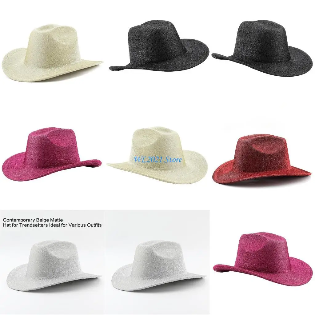 

G5GC Elegant Rolled Brims Cowboy Hats Built in Adjustable Strap Western Hat for Girl