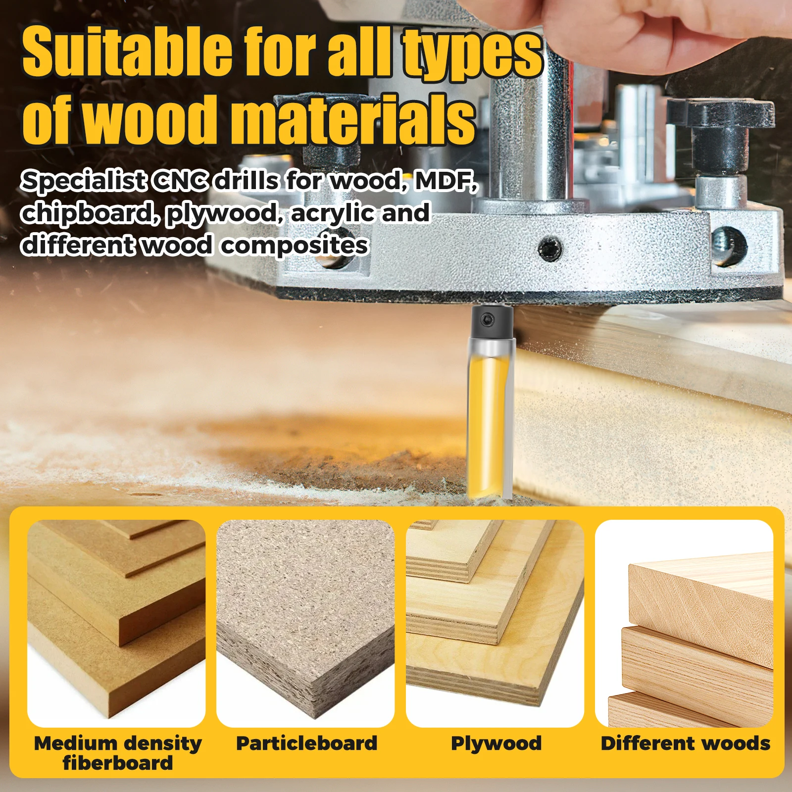 4 pezzi set di punte per fresatura a filo con cuscinetto superiore punta per fresa a filo in metallo duro con gambo da 1/4 di pollice taglierina per rifilatura del legno per la lavorazione del legno