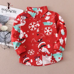 GFMY Hot Sale Christmas Kids Print Long Sleeve Shirt Cartoon Snowman Boys Clothes Baby Toddler Christmas ins Cardigan  1y-6y