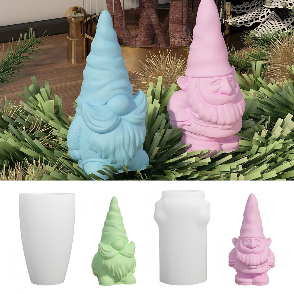 S0129 3D Faceless Dwarf Candle Silicone Mold DIY Santa Claus Manikin Gypsum Resin Concrete Molds For Christmas Decoration Crafts