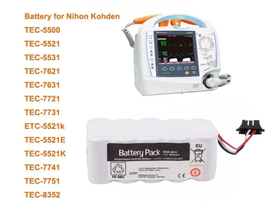 12V 3000mAh Medical battery for Nihon Kohden TEC-5500,TEC-5521,TEC-5531,TEC-5600,TEC-7600,TEC-7700,TEC-7741