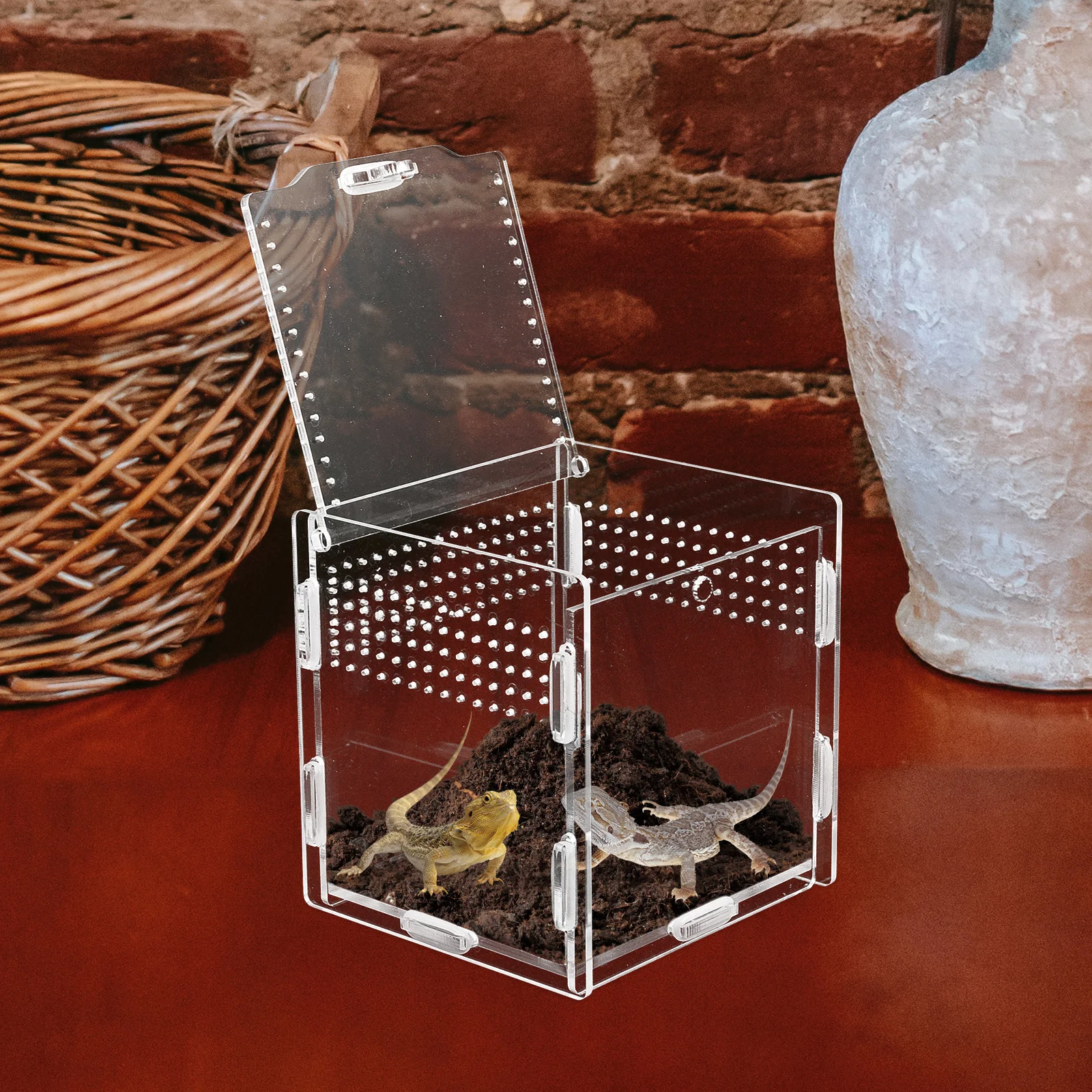 Durable Clear Reptile Breeding Box Acrylic Habitat Container Transparent Case for Small Pets Spider Lizard Snail Terrarium