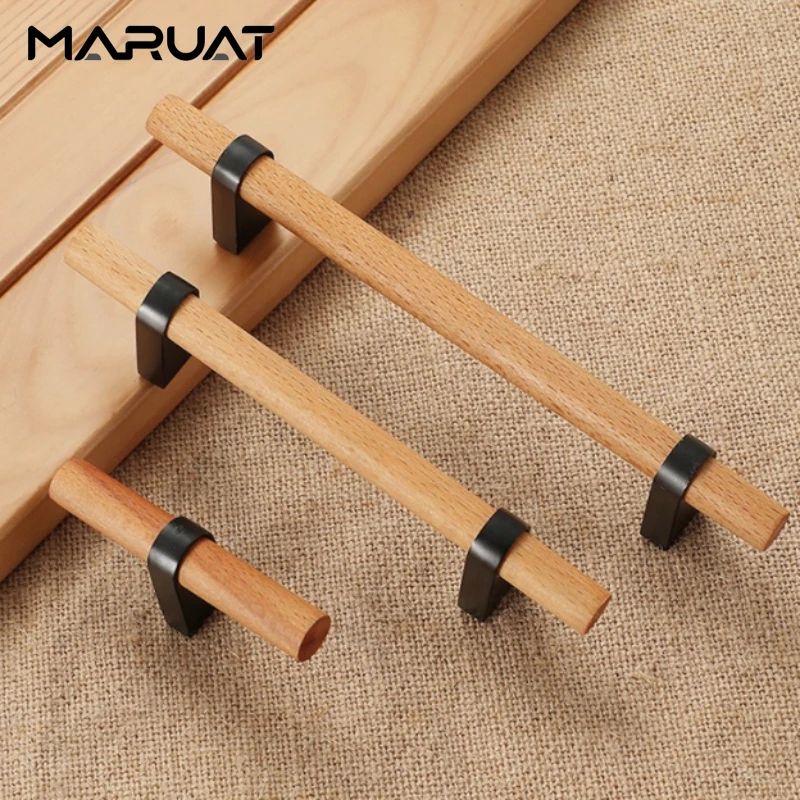 Nordic Wooden Cabinet Door Handles T Bar Handles for Cabinets and Drawers Silver Kitchen Cabinet Handles Black Furniture Handles