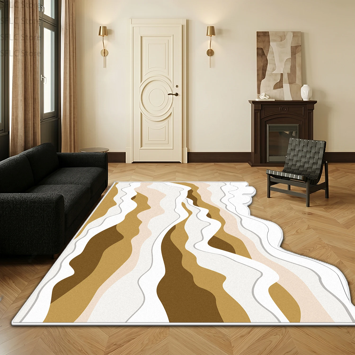 Wave Shaped Gradient Style Living Room Art Carpet Room Decoration Aesthetic Non-slip Rug Easy Clean Short Velvet Lounge Foot Mat