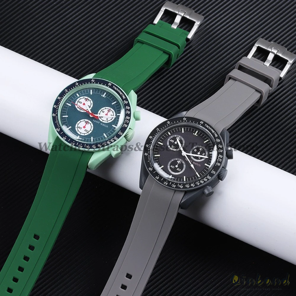20 مللي متر 22 مللي متر حزام مطاطي جودة عالية منحني نهاية حزام ساعة سيليكون ل سواتش لأوميغا ل Moonswatch ل رولكس حزام مقاوم للماء