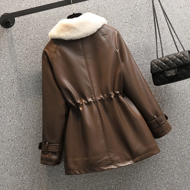 Jaqueta de couro feminina 2022 nova outono inverno jaquetas de couro feminino casaco moda fina engrossar quente parka outerwear