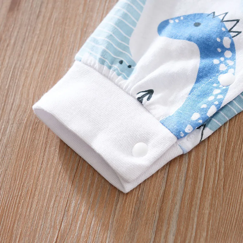 Spring And Autumn Boys And Girls Cartoon Dinosaur All Over 3d Cotton Long Sleeve Baby Clothing Bodysuit