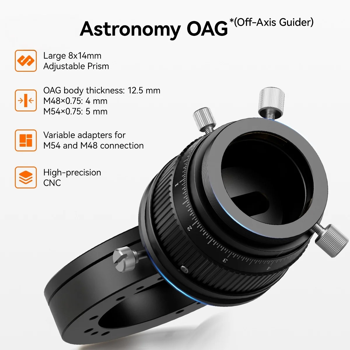 Astronomy OAG Off Axis Guider 12.5mm Back Focus Dual Helical Focuser for Deep Sky Astrophotography Telescope Accessories Black