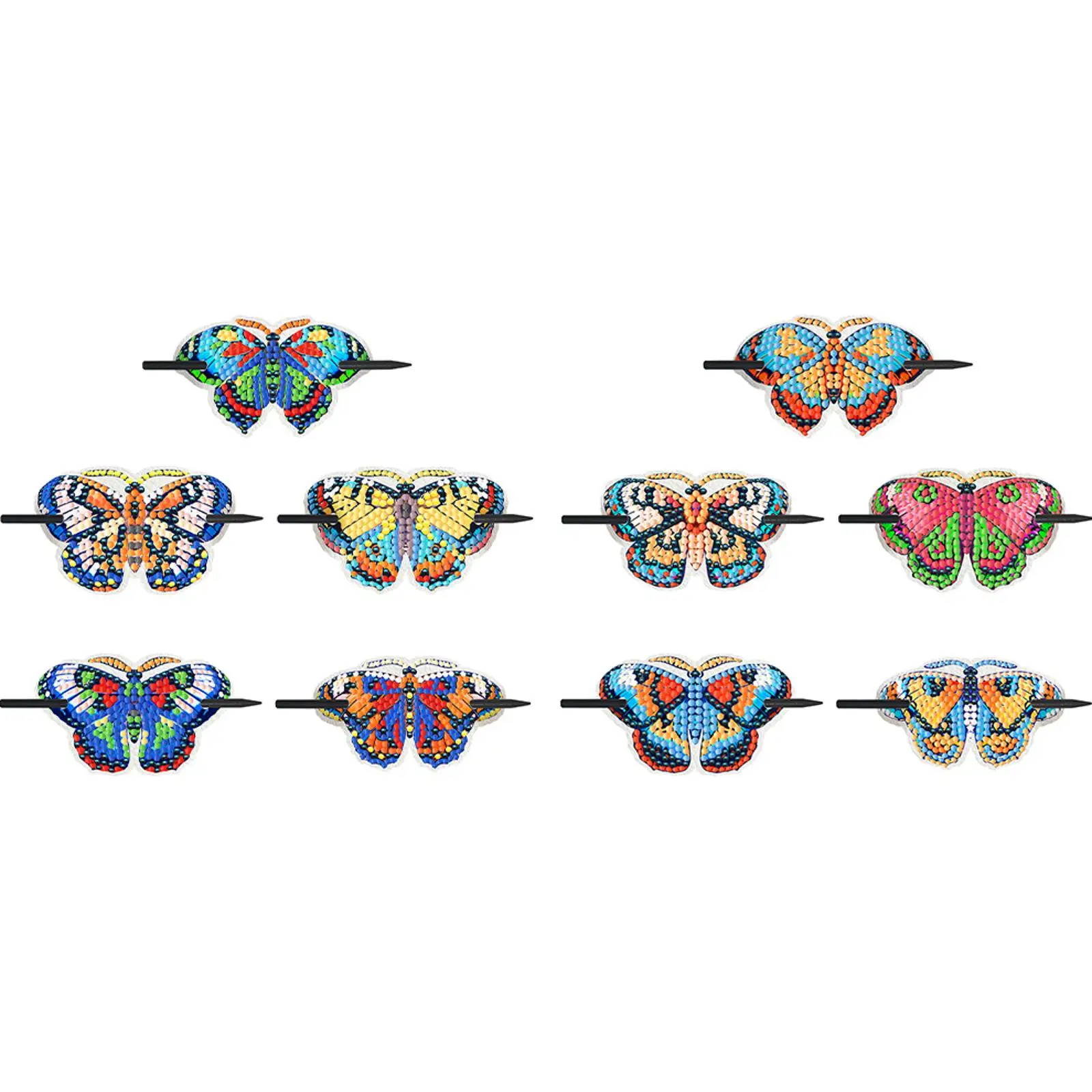 

5Pcs PU Colorful Butterfly Handmade Diamond Headware Hair Sticks Full Drill Diamond Headdress Hairpins Hair Accessories