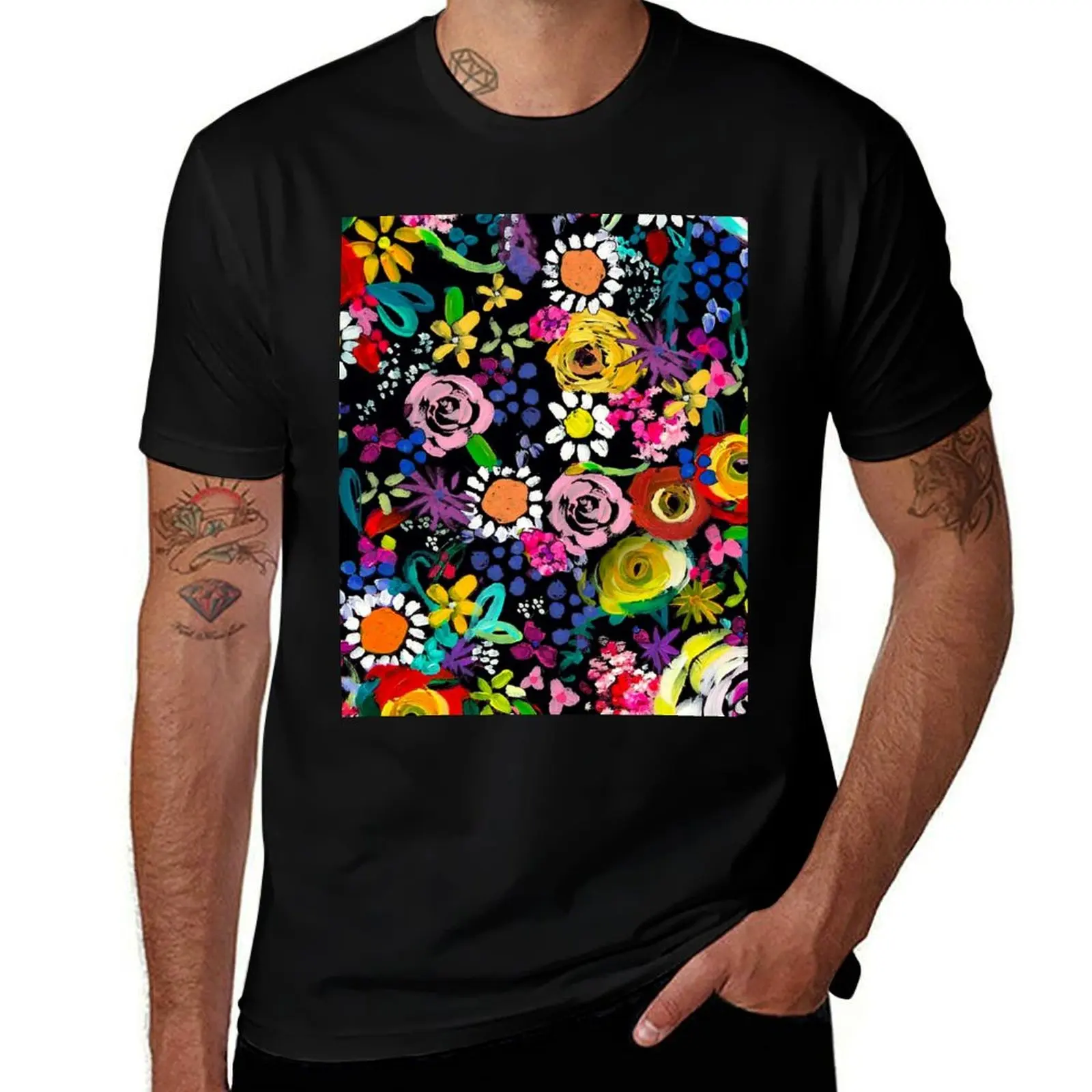 Les Print Floral Fleurs Vibrant Painting T-Shirt Lässiges All-Match-Kurzarm-T-Shirt
