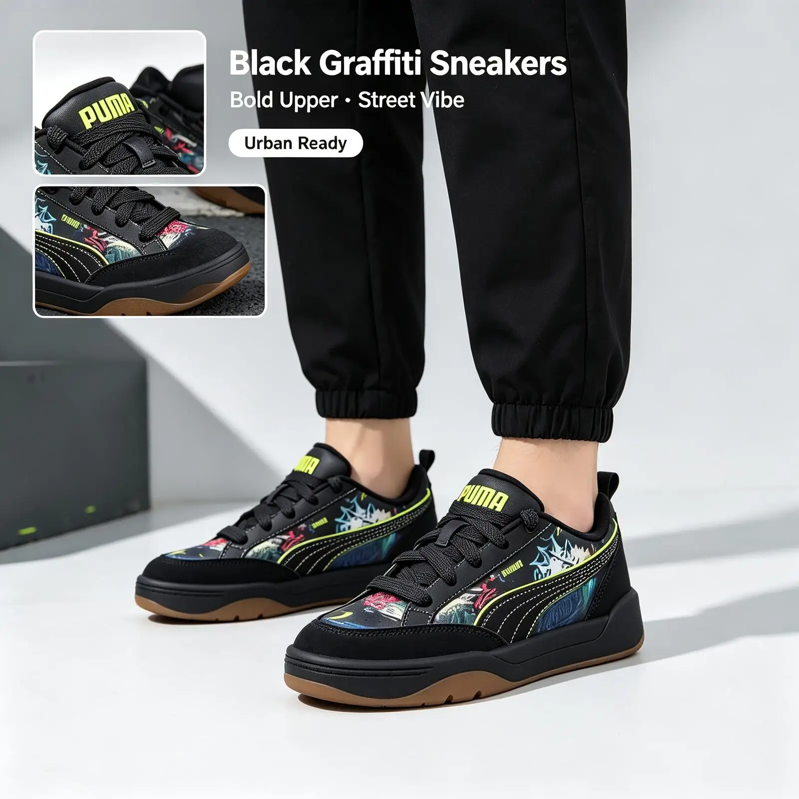 Hot PUMA Couple Skate Shoes Graffiti Print Low Top Sneakers Gum Rubber Sole Non Slip Street Fashion Casual Walking Shoes 406664-