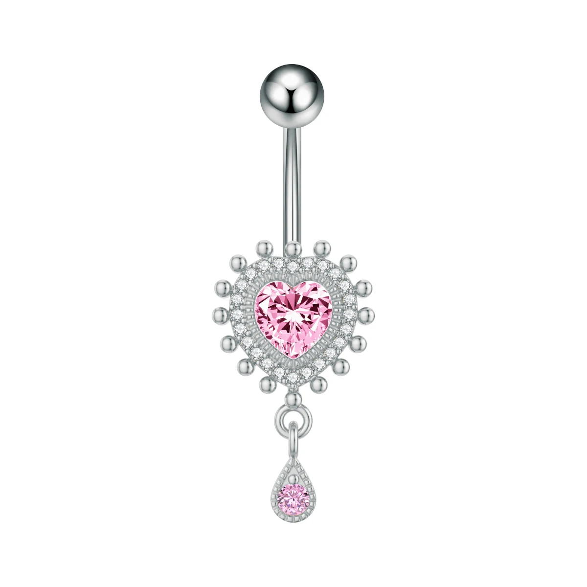 Crown Heart Dangled Belly Button Rings with Butterfly Drop