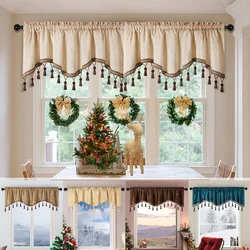 1pc Pure Color Minimalist S-Shaped Tassels Valance,Chrismas Festive Room Decor, Wave Valance for the Room Window and Door