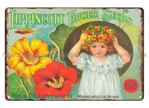 1906 Lippincott, C.H., Miss Lippincott Flower Seeds metal tin sign garage decor