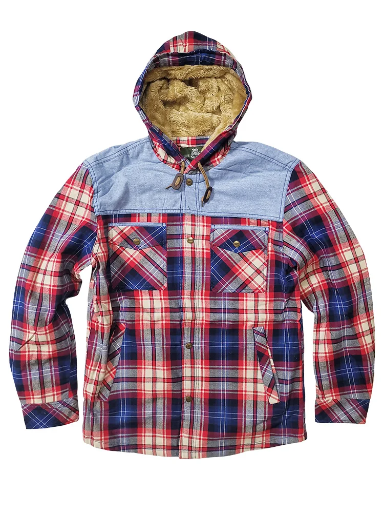 Autumn Winter Shirts Men Fleece Shirts for Men Plaid Cotton Hooded Single Breasted Corduroy Plush Lamb Wool Chemise Homme M-3XL