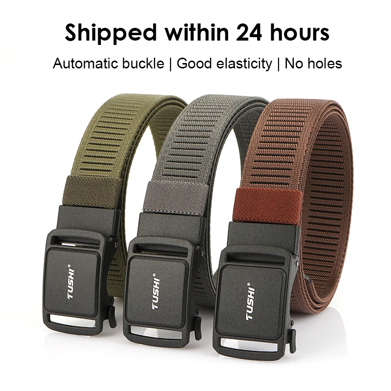 HSSEE New Elastic Belt for Men Metal Alloy Automatic Buckle Heavy Duty Casual Belt Tight Canvas Stretch Waistband Male Straps