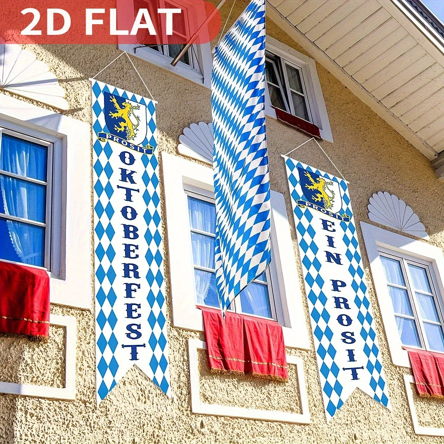 

1pair Oktoberfest Banner October Festival Party Decorations 1x4FT, Bavarian Check Flag Porch Welcome Banner Flag German Parade