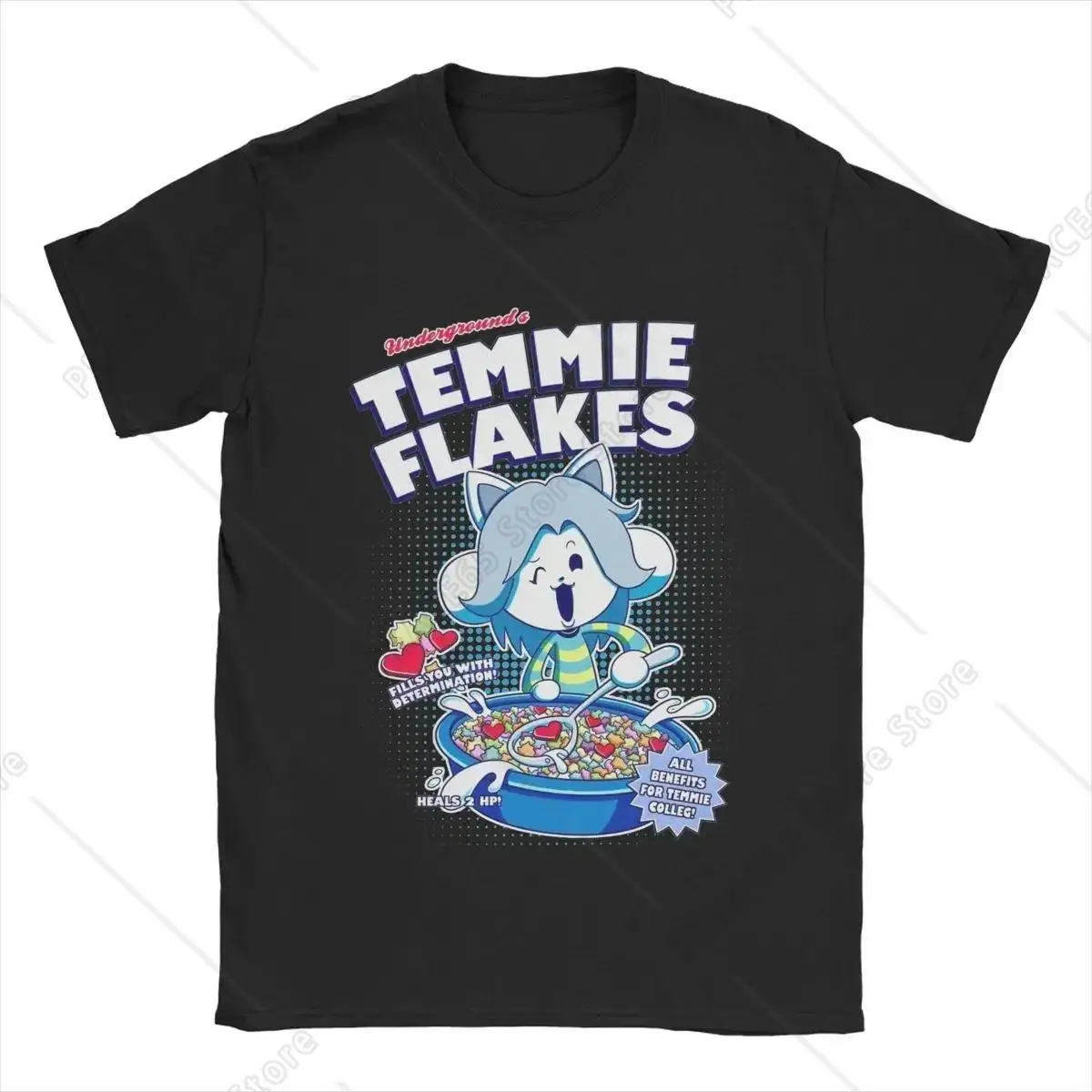 Casual Temmie Flakes Undertale T-Shirts For Men Round Collar 100% Cotton Game Short Sleeve Tee Shirt New Arrival Tops