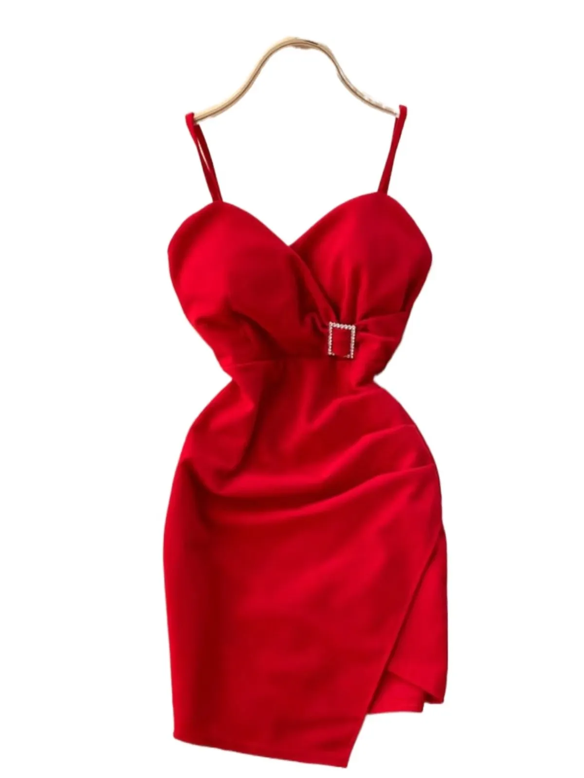 2025 New Korean Chic Women Mini Party Dress Solid Elegant Spaghetti Strap Sleeveless Summer Dress Sexy V-neck Slim Club Vestidos