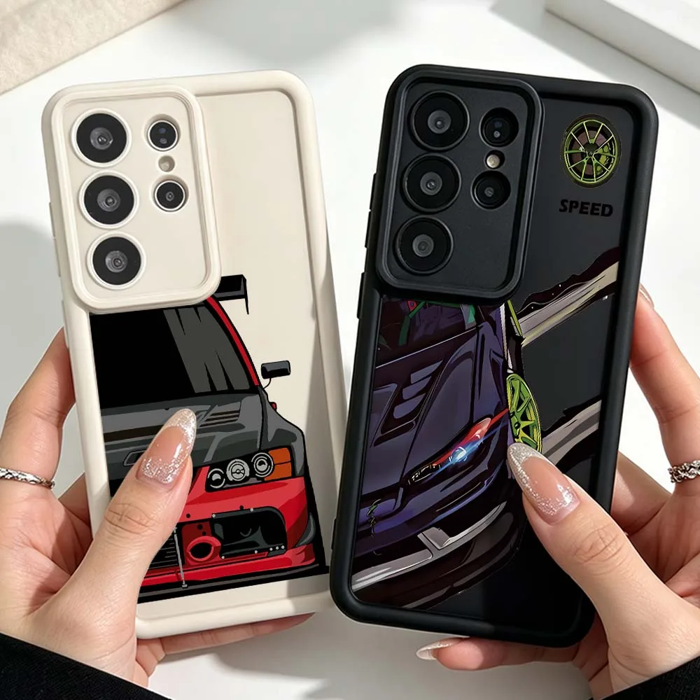 Luxury Black Car Speed Cover For Samsung Galaxy S26 S25 S24 S23 S22 S21 S20 Ultra Plus FE Eye Ladder Silicone Phone Case