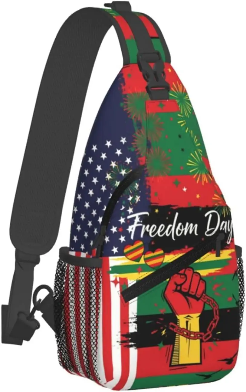 Juneteenth Sling Backpack,Fashion African Shoulder Bags Crossbody Chest Bag for Women Men Travel Hiking Daypack