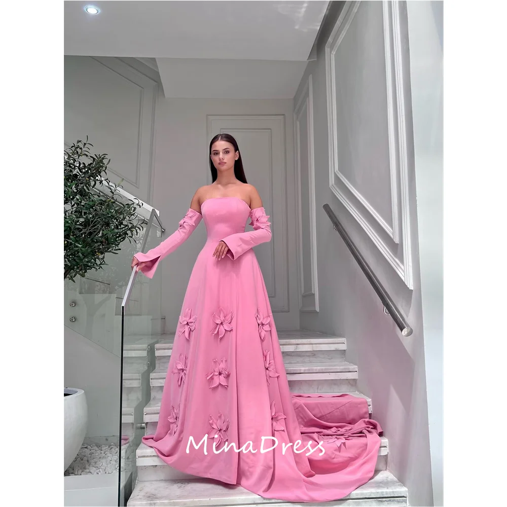 

Mina на заказ 3D цветок бандо с открытой спиной без бретелек с длинными рукавами и шлейфом бальное платье роскошное платье элегантное вечерние для особых случаев