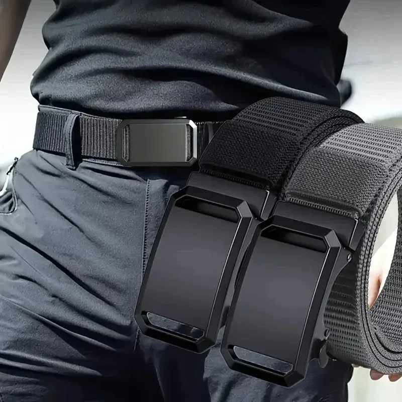 Trendy Men's Automatic Buckle Canvas Belt - Tactical Style for Work, Casual Outings & Outdoor Military Training Pants