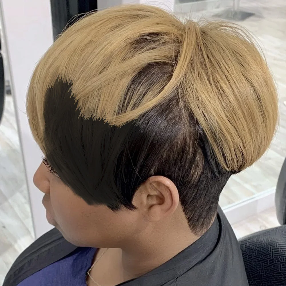 Короткий прямой парик с стрижкой пикси Блондинка, черный парик Боб с челкой, парики из натуральных волос машинного производства