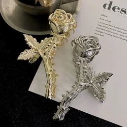 Woman Large Metal Rose Floral Leaf Hair Claw Crab Ladies Barrettes Hairgrip Girls Hair Clips Hairpins Headwear Accessories Gifts