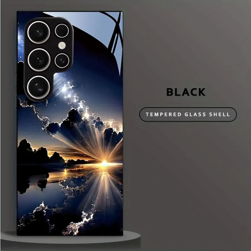 Cloud Sea Flowing Light Dawn Pattern Glass Phone Case Suitable for Samsung Galaxy S26 S25 S24 S22 S21 S20FE/Ultra/Plus Anti Drop