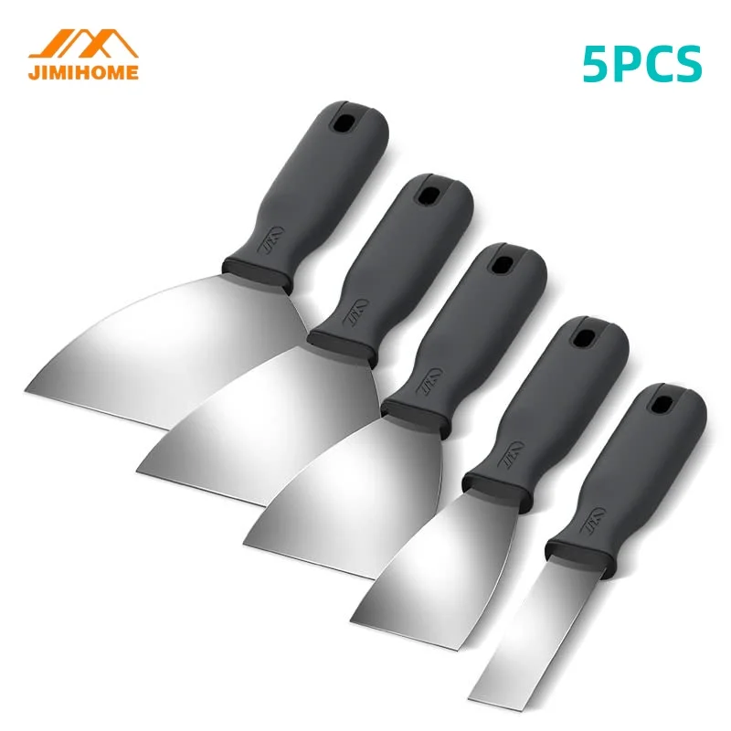 JIMIHOME 5PCS Putty Knife Paint Scraper Stainless Steel Spatula Painting Finishing Filling Spatula Plastering Construction Tools