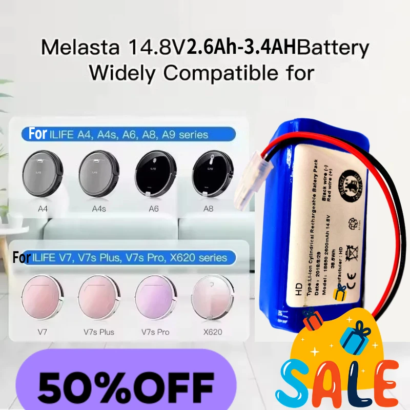 

14.4V 2.6Ah-3.4AH Replacement Battery for Ecovacs CEN540 546 for ILIFE A4 A4s V7 A6 V7s Plus Robot Vacuum Cleaner Long Lasting