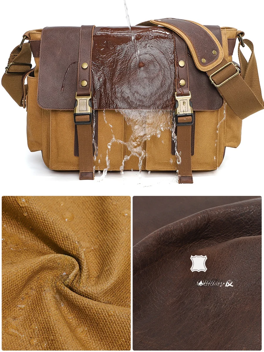 

Retro Menger Bag Large Capaci Casual Busin Cuter Bag Waterproof Genuine Leather Canvas Crossbody oulder Bag