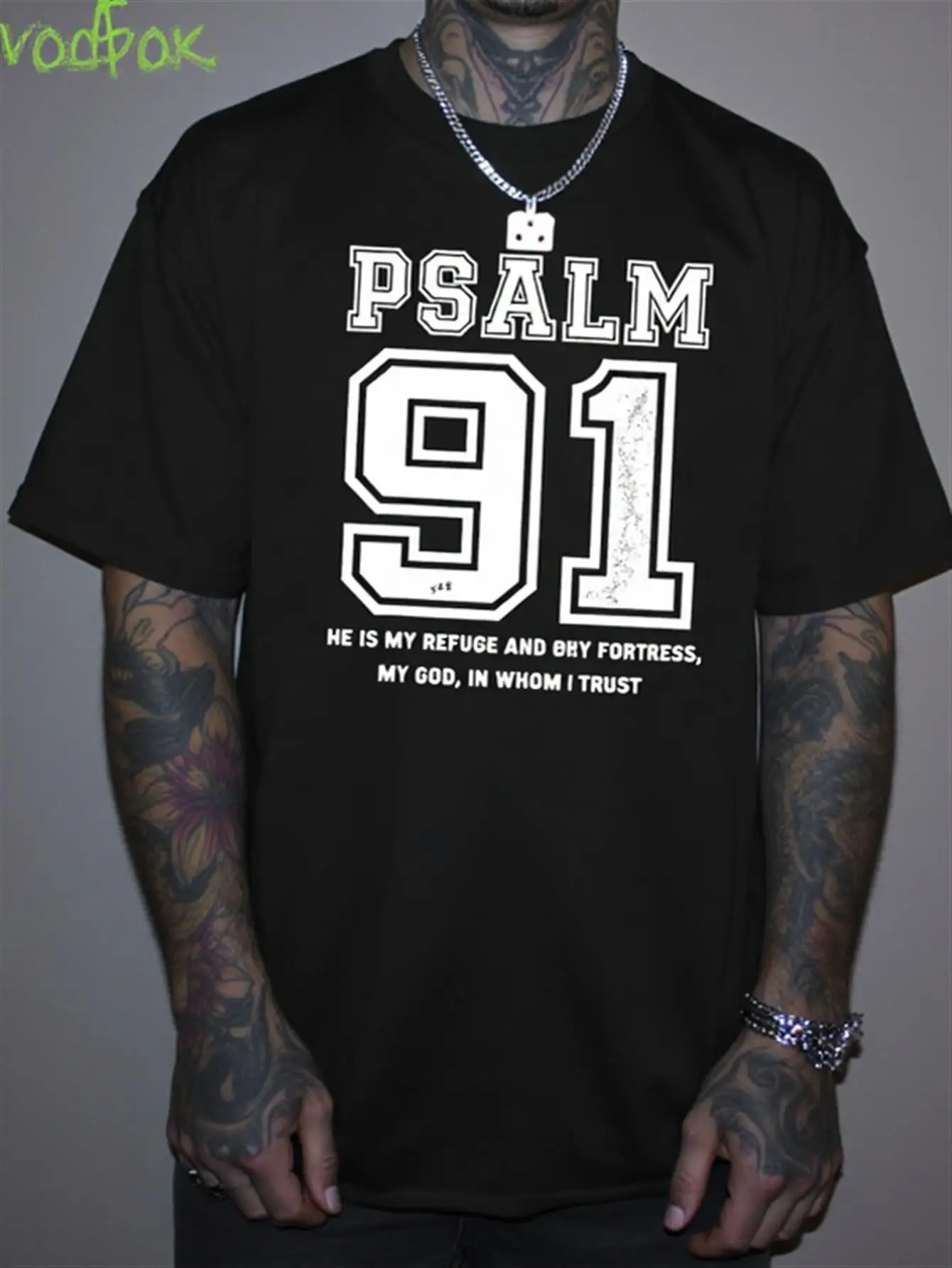 Camiseta de fe cristiana para hombre con estampado de versículo bíblico de Salmo 91, manga corta informal con cuello redondo 100% algodón, inspirada en hebras 4:12 y diseño de Salmo 91:14, impresión duradera por transferencia de calor, comodidad para todas las estaciones