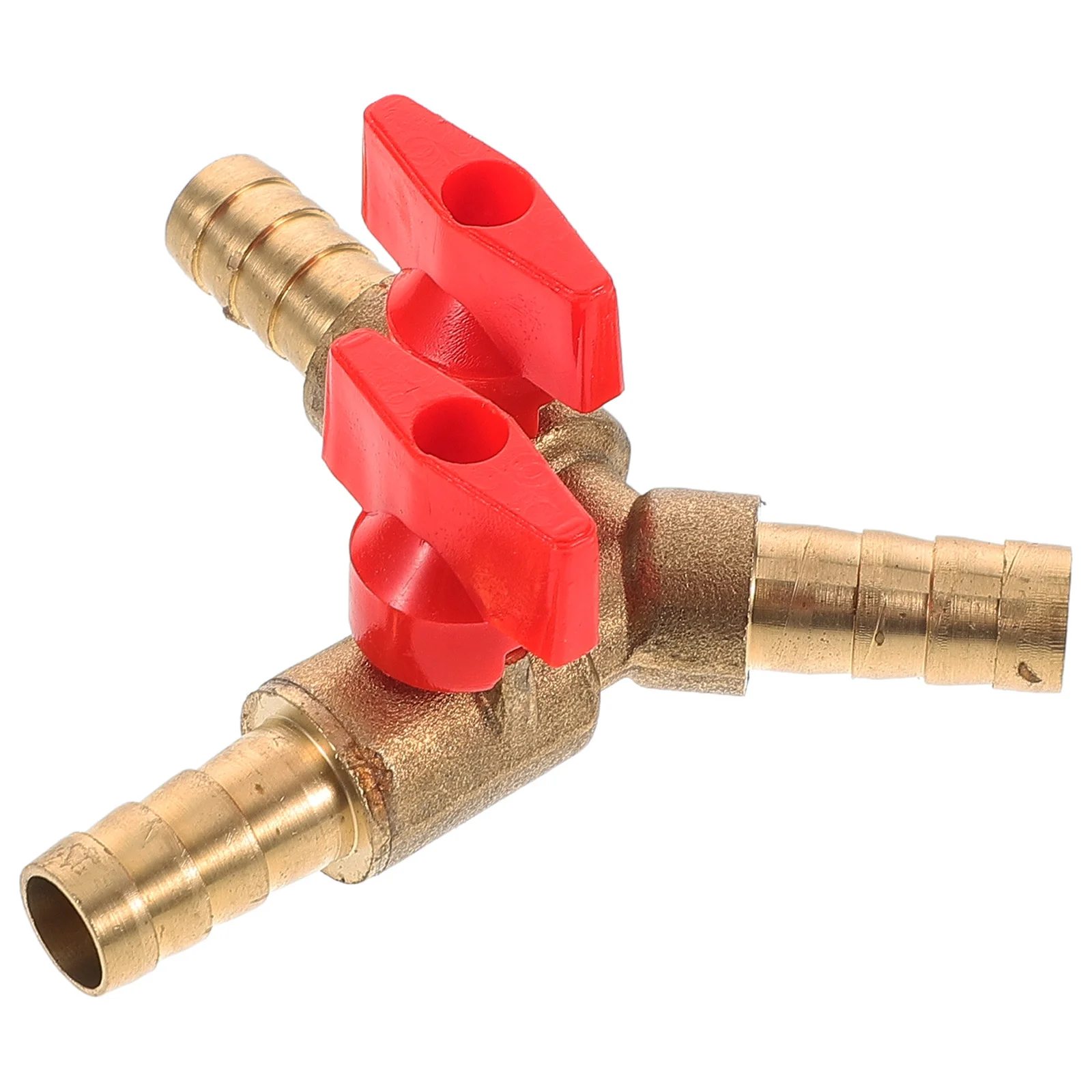 

Shape Three Gas Pipe Distribution Switch Shut Off Ball Valve With Three Clamps Hose Barb Copper 10Mm Golden Red Professional Use