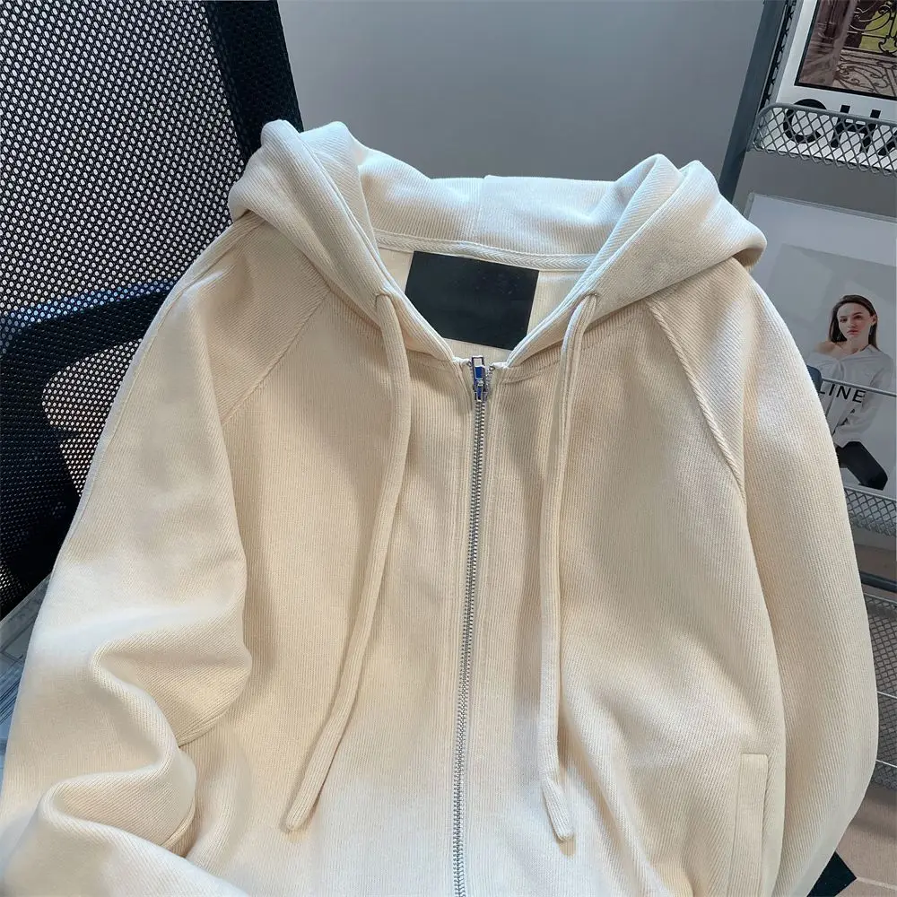 Sudadera con capucha de Color sólido americano para mujer, chaqueta informal holgada de Instagram, Top de estilo universitario perezoso, primavera y otoño