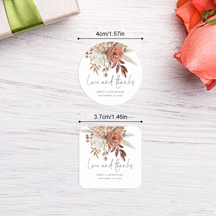 Personalized Non-Toxic Wedding Stickers, Floral DIY Craft Labels for Glass Jar Decorations, Waterproof Party Favor Seals