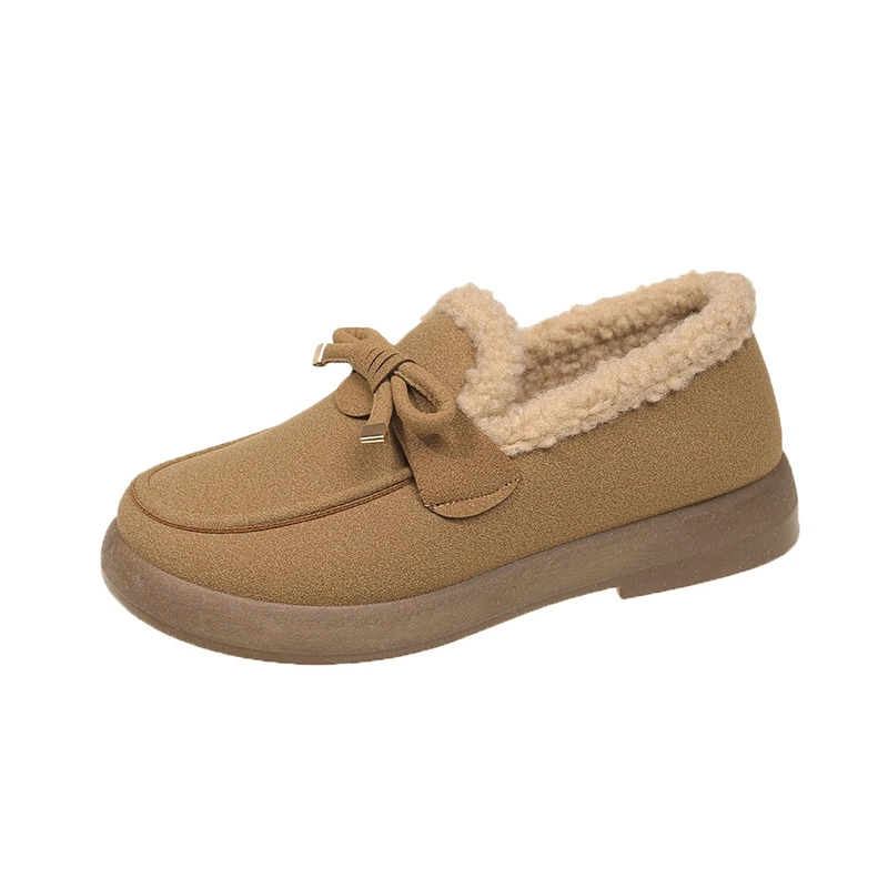 Frauen Winter Casual Schuhe Neue Mokassins Weiche Flache, Nicht-slip Loafer Mode Komfort Warme Plüsch Bogen Slip auf Weibliche baumwolle Schuhe 41