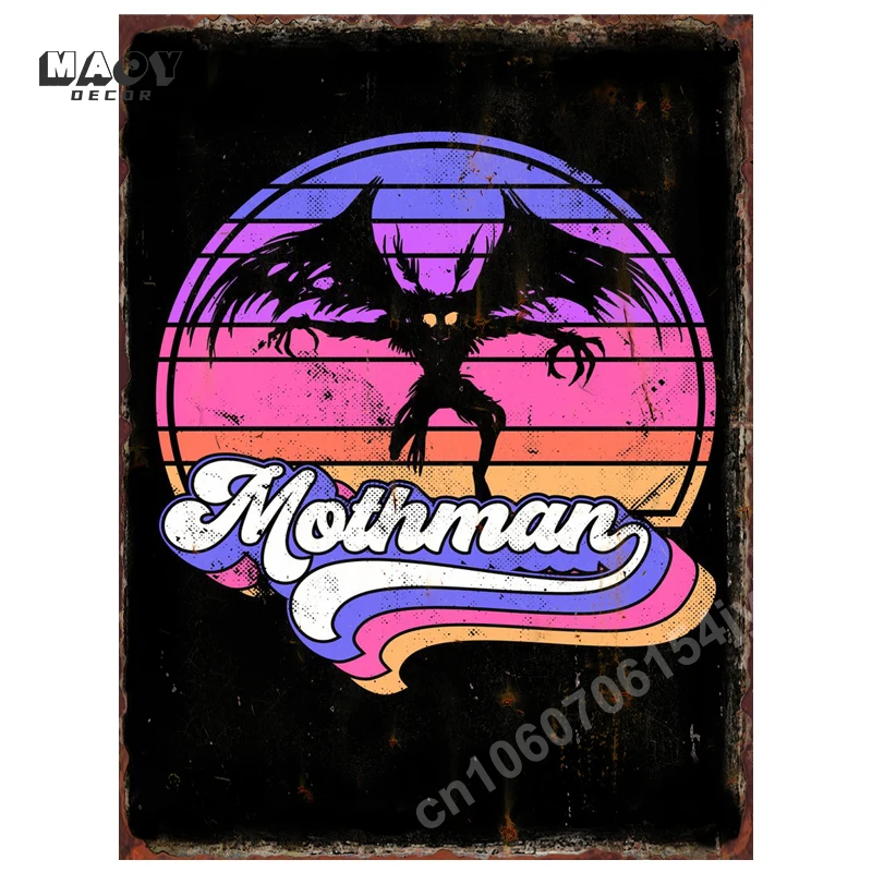 Mothman Cryptid Sunset Metal Tin Signs Bedroom Plaques Garage Club Plate Vintage Poster for Home Living Room Wall Art Decoration