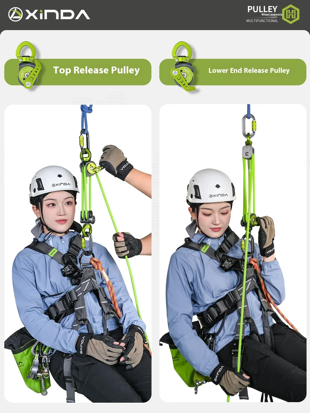 Losmaakbaar tweewegkrachtvermenigvuldigend katrolsysteem 4:1 is een efficiënte hijs- en reddingskatrolenset bespaart moeite