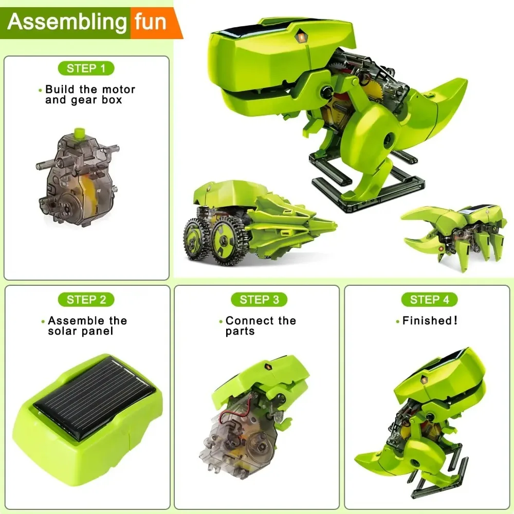 Kit de robô solar 3 em 1, brinquedos de dinossauro robô, projetos STEM para crianças, jogos de construção brinquedos de robô para 8 9 10 11 12 anos meninos meninas