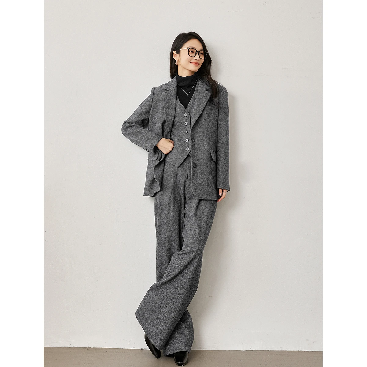 VIMLY Women's Two-piece Set Dark Grey Old Money Style Vest & Pants 2026 Fall Winter New Elegant Office Lady Casual Outfit M9252