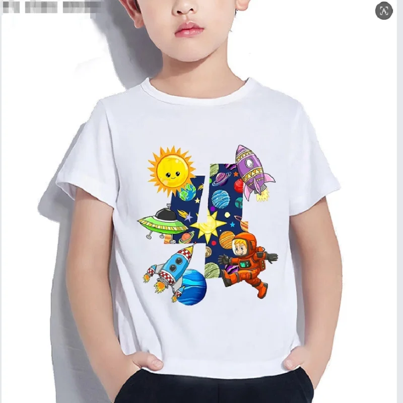 Cute Boys T-Shirts Astronaut Graphic Print3-9 Year Old Gift Birthday Costume Summer Toddler Baby Tshirt Funny Girls T Shirt Tops