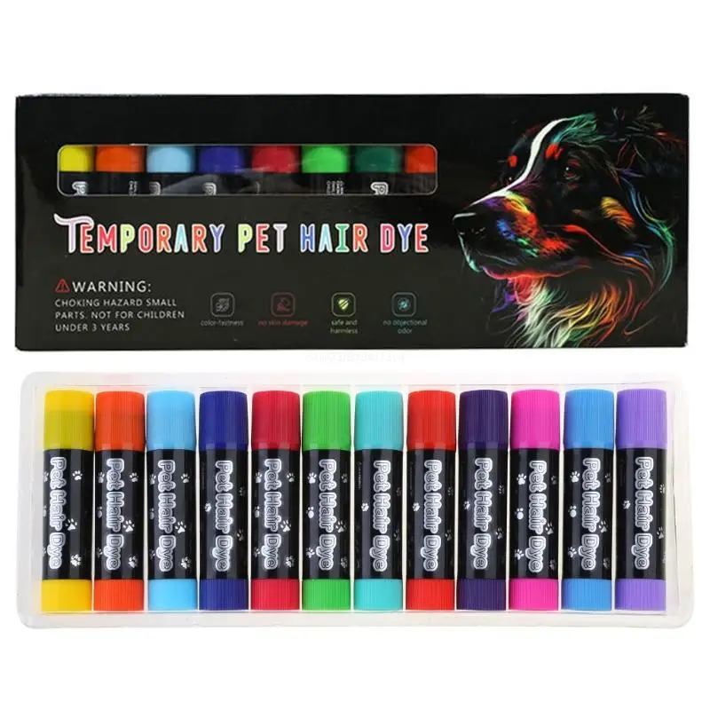 

12 Color Pet Hair Coloring Chalk Safe Washable and Easy to Use Grooming Tools Colorful Pet Paint Set Easy to Remove Dropship